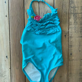 Blue Ruffles One Piece Halter Swimsuit