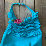 Blue Ruffles One Piece Halter Swimsuit