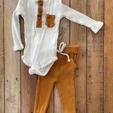 White & Brown Two Piece Set | 6-9 mo