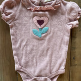 Organic Pink Flower Heart Onesie | 3-6 mo | Rabbit + Bear