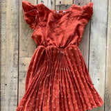 Rusty Orange Pleated Dress | Pat Pat
