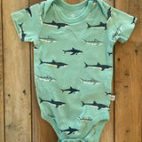Green Sharks Onesie | 6-9 mo | Honest Baby