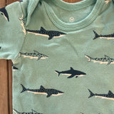 Green Sharks Onesie | 6-9 mo | Honest Baby