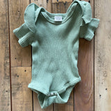 Ruffle Shoulder Ribbed Short Sleeve Onesie