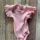 Pink Flutter Sleeve Onesie | 3-6 months