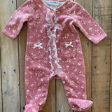 Dusty Rose Lace Ruffle Snap Up Pajama | 0-3 mo | Nicole Miller