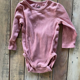 Dark Pink Ribbed Organic Long Sleeve Onesie | H&M