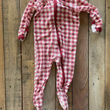 Wild Strawberry Gingham Zip Up Pajama | 3-6 mo | KickKee Pants