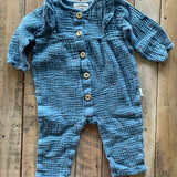 Waffle Blue Romper | 6-9 mo | Rabbit + Bear