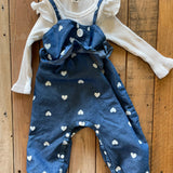 White Ruffle & Blue Hearts Romper Set | 6-9 mo