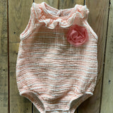 Pink Striped Ruffle Romper | Chick Pea