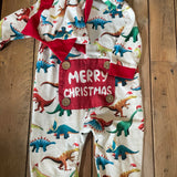 Christmas Dino Zip Up Romper with Hoodie | 3-6 mo