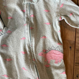 Gray and Pink Dino Zip Up Pajama | 3-6 mo | Carter's
