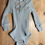 Blue Ribbed Long Sleeve Onesie | 0-3 mo