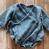 Blue Wrap Around Romper Onesie | 3-6 mo | Red Caribou