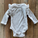 White Ribbed Flutter Shoulder Long Sleeve Onesie | Garanimals