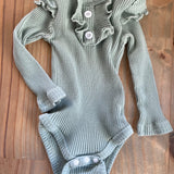 Gray Ruffle Ribbed Onesie | 0-3 mo