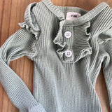 Gray Ruffle Ribbed Onesie | 0-3 mo