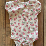 Floral Ribbed Short Sleeve Onesie White