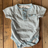 Light Blue Striped Short Sleeve Henley | Rene Rofe
